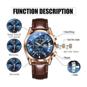 OLEVS Relojes casuales para hombres de cuero marrón de_6