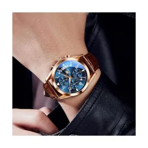 OLEVS Relojes casuales para hombres de cuero marrón de_3