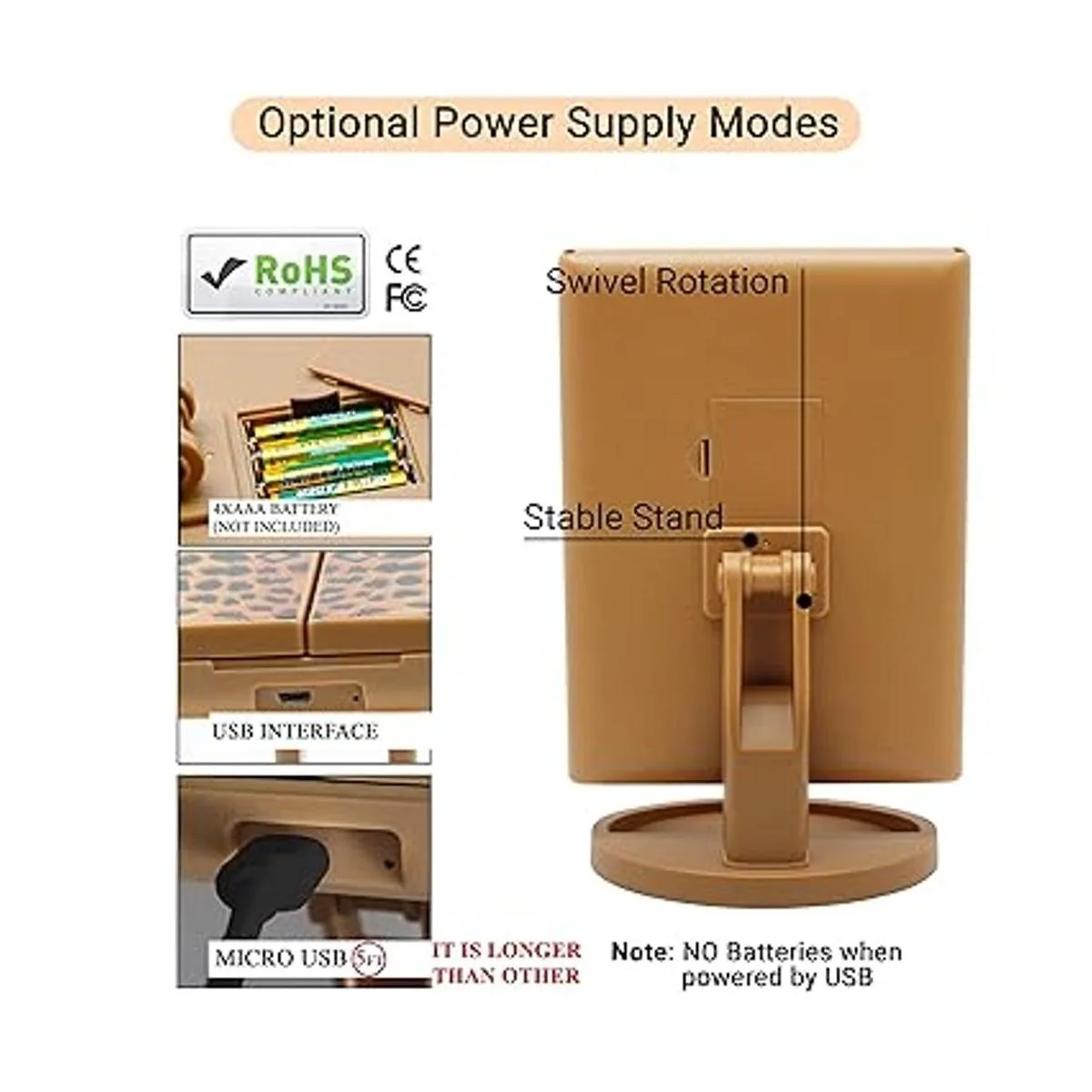 RoLeDo Espejo de maquillaje con luces aumento 3X2X1X_5