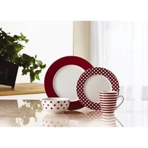 Pfaltzgraff Kenna Red Juego de vajilla de porcelana de 16_6