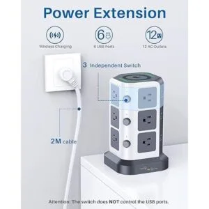 KOOSLA Power Strip Tower Wireless Charger Surge_2