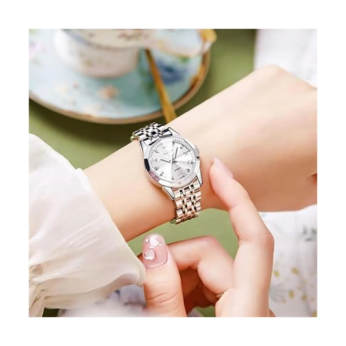 OLEVS Reloj analógico de cuarzo para mujer reloj de oro_2