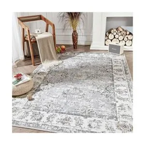 JINCHAN Alfombra persa de 4 x 6 pulgadas color gris_1