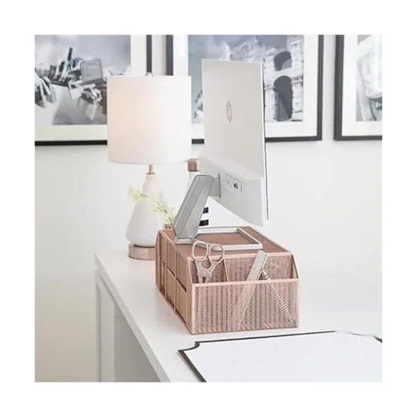 Blu Monaco Soporte de monitor de oro rosa con cajón_4