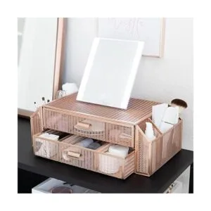 Blu Monaco Soporte de monitor de oro rosa con cajón_5