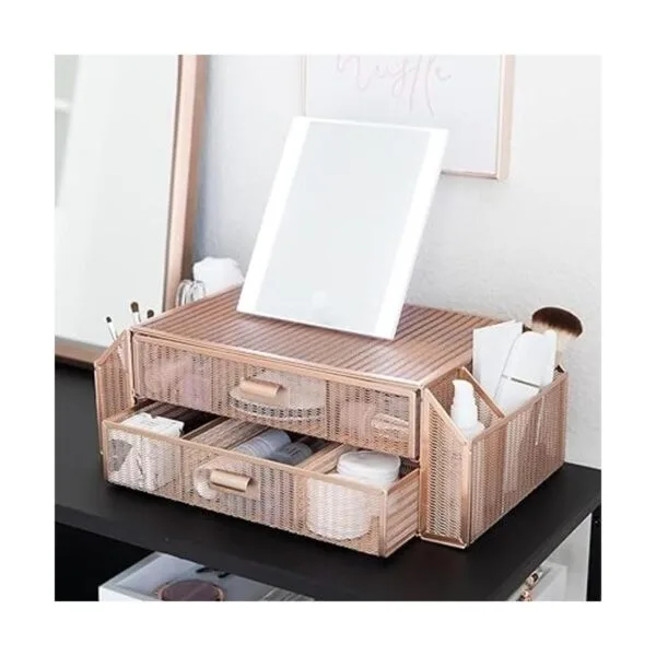 Blu Monaco Soporte de monitor de oro rosa con cajón_5