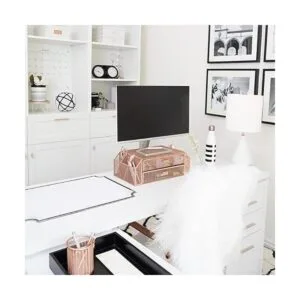 Blu Monaco Soporte de monitor de oro rosa con cajón_2