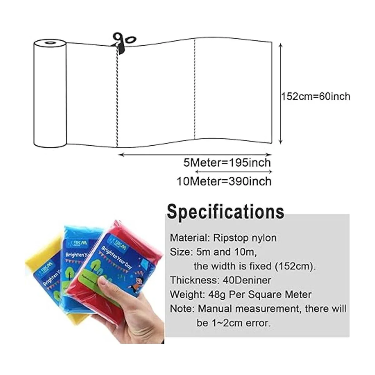 9KM DWLIFE Tela tela de nailon Ripstop blanca 40D 60 x_6
