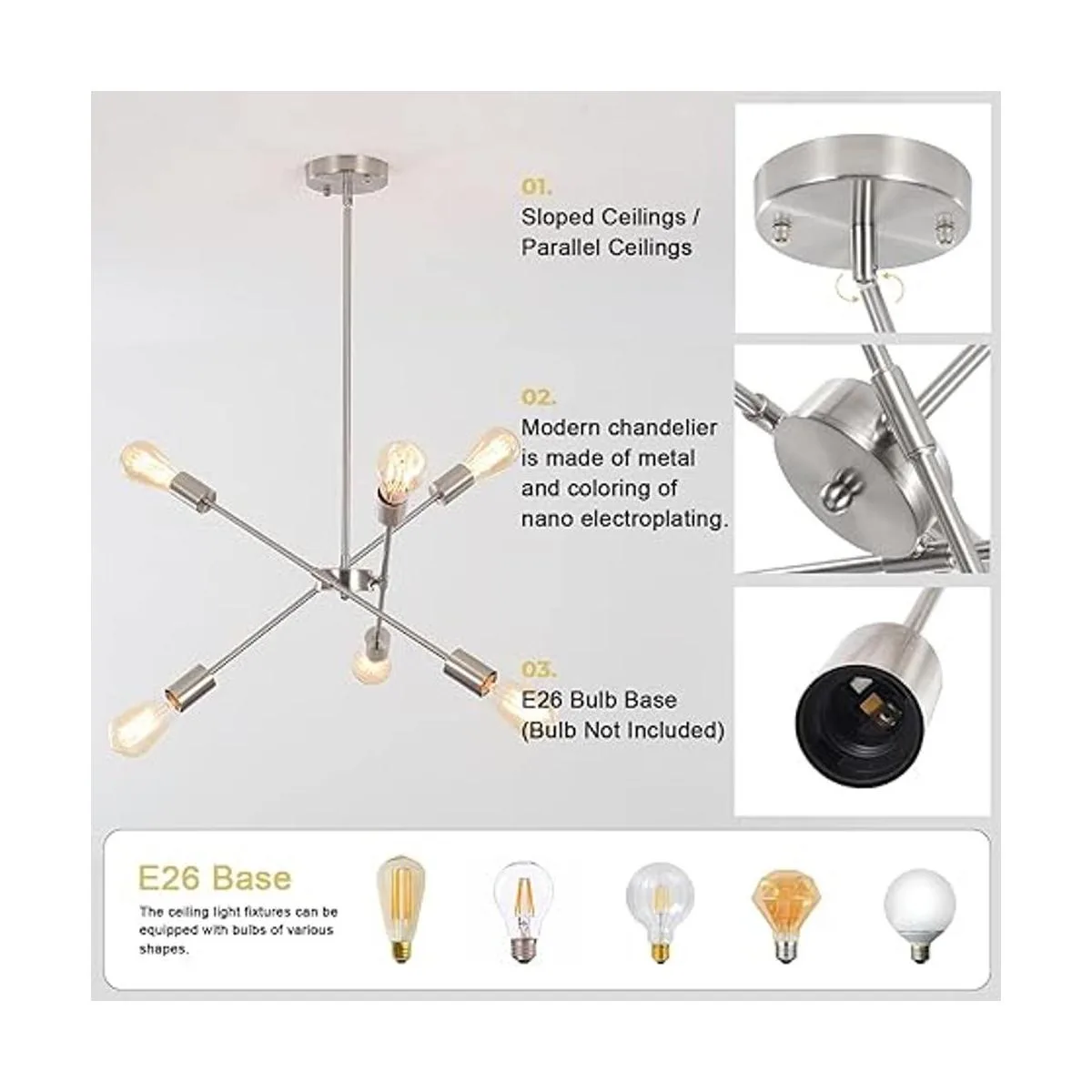 Sputnik Lámparas de araña para isla de cocina níquel_6