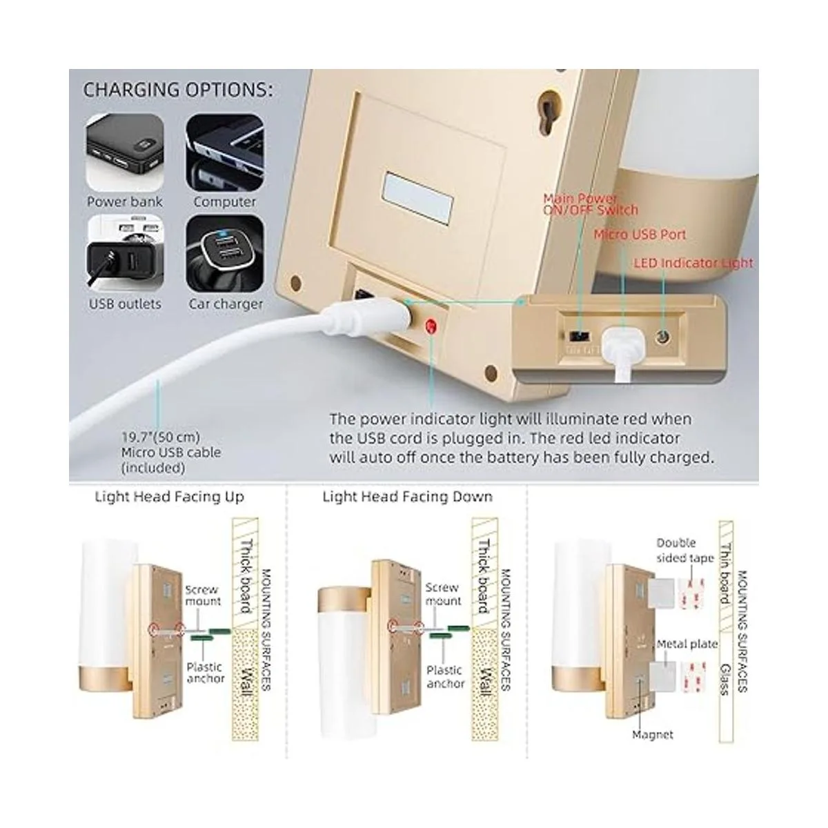 BIGMONAT Lámpara de pared inalámbrica recargable por USB_5