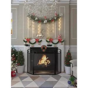 Calidola 3 paneles plegables de acero negro para chimenea_5