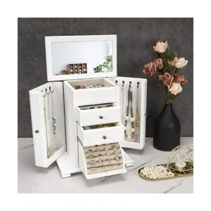 Emfogo Joyero para mujer joyero de madera rústica y_2