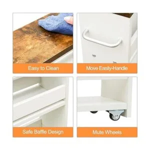 TEAMIX Carrito de almacenamiento delgado blanco de 4_4
