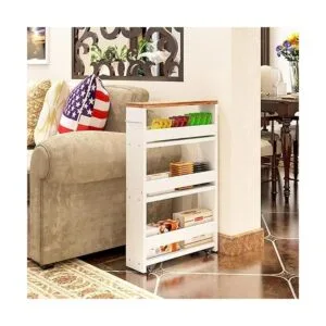 TEAMIX Carrito de almacenamiento delgado blanco de 4_6