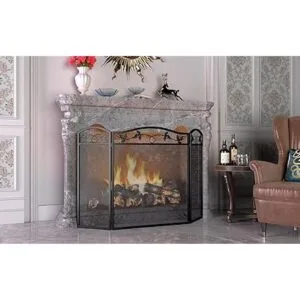 Calidola 3 paneles plegables de acero negro para chimenea_7