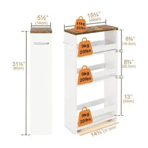 TEAMIX Carrito de almacenamiento delgado blanco de 4_5