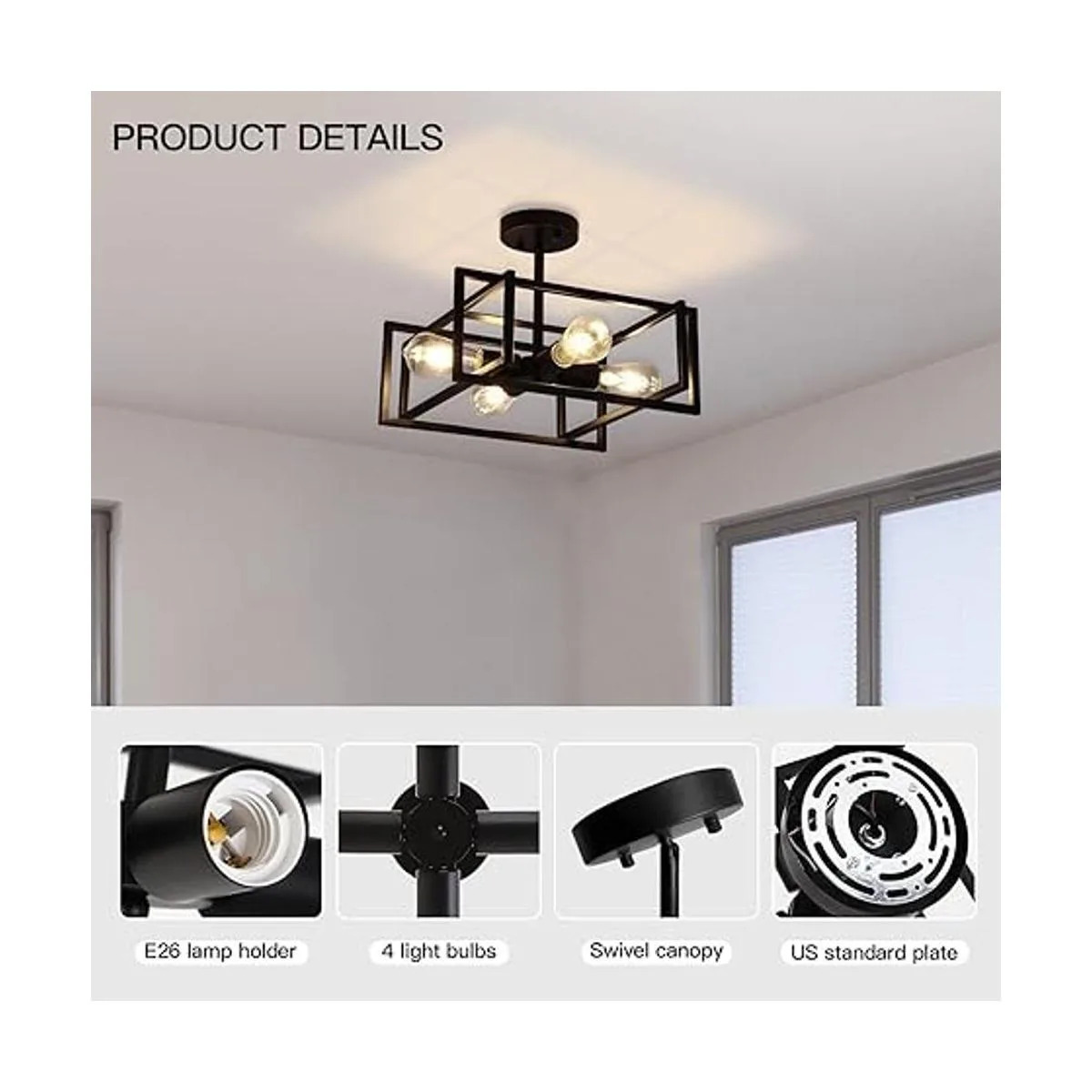 Minyuco Black Ceiling Light Fixtures 4Light Industrial_5