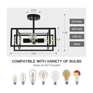 Minyuco Black Ceiling Light Fixtures 4Light Industrial_4