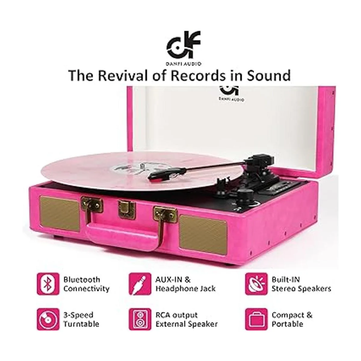 Reproductor de discos de maleta Bluetooth vintage con_4