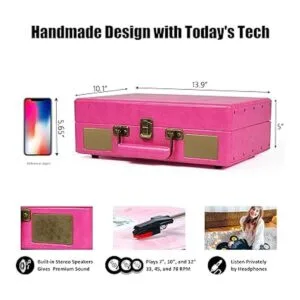 Reproductor de discos de maleta Bluetooth vintage con_3