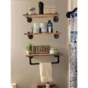 Estantería de baño industrial con barra de toallas_1