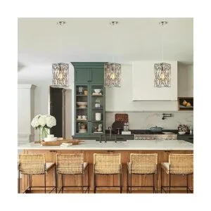 SHENGQINGTOP Lámpara colgante moderna de cristal con jaula_7