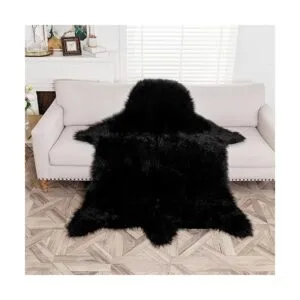 Alfombra de piel de oveja sintética de oso negro_4