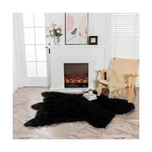 Alfombra de piel de oveja sintética de oso negro_2