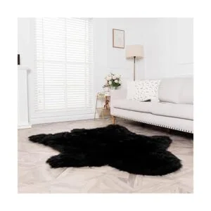 Alfombra de piel de oveja sintética de oso negro_3