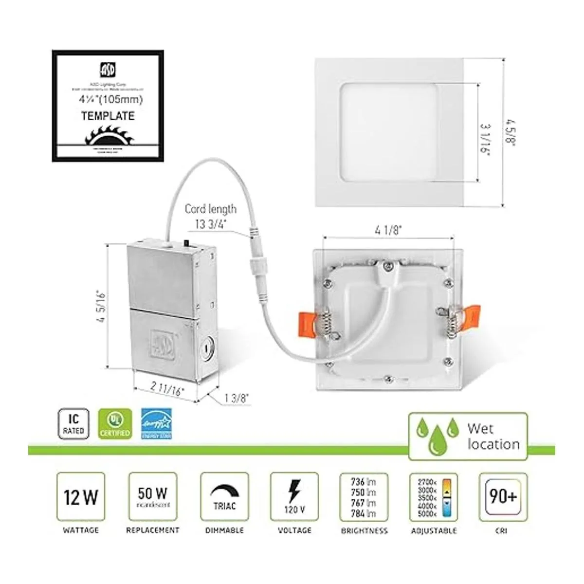 ASD Iluminación LED cuadrada empotrada de 4 pulgadas 5_2
