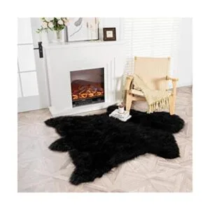 Alfombra de piel de oveja sintética de oso negro_1