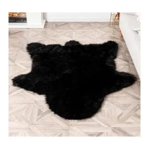 Alfombra de piel de oveja sintética de oso negro_5
