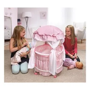 Cuna para muñecas redonda con toldo y lecho Badger Basket_5