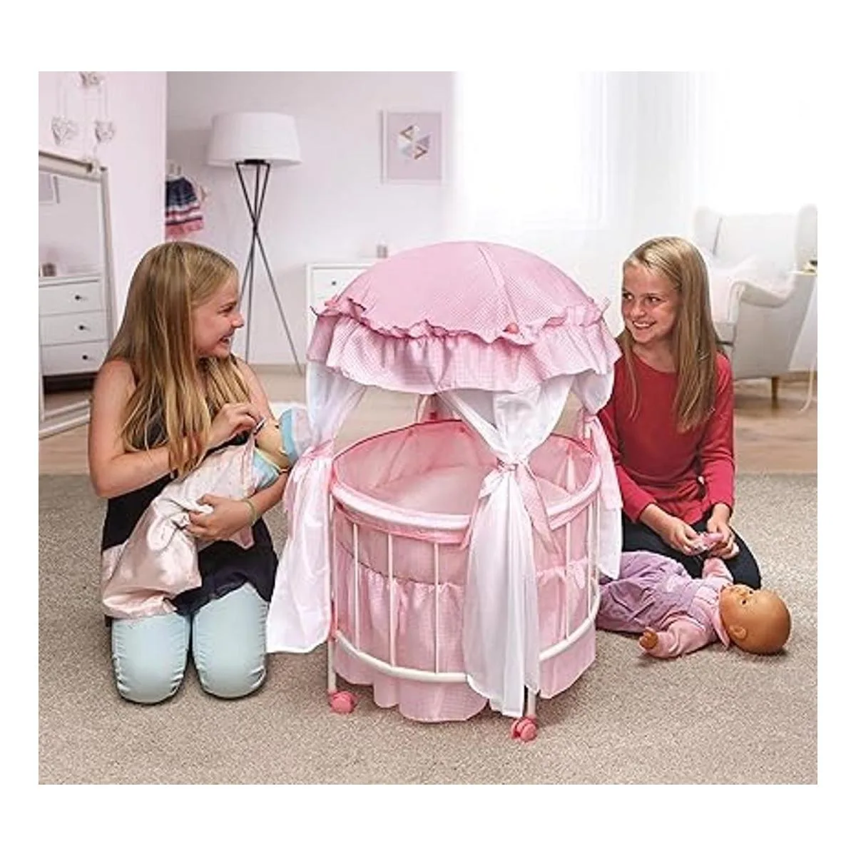 Cuna para muñecas redonda con toldo y lecho Badger Basket_5