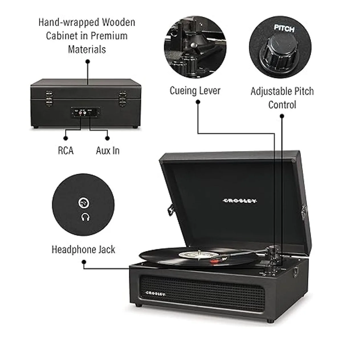 Crosley CR8017BBK Voyager Tocadiscos portátil vintage con_3
