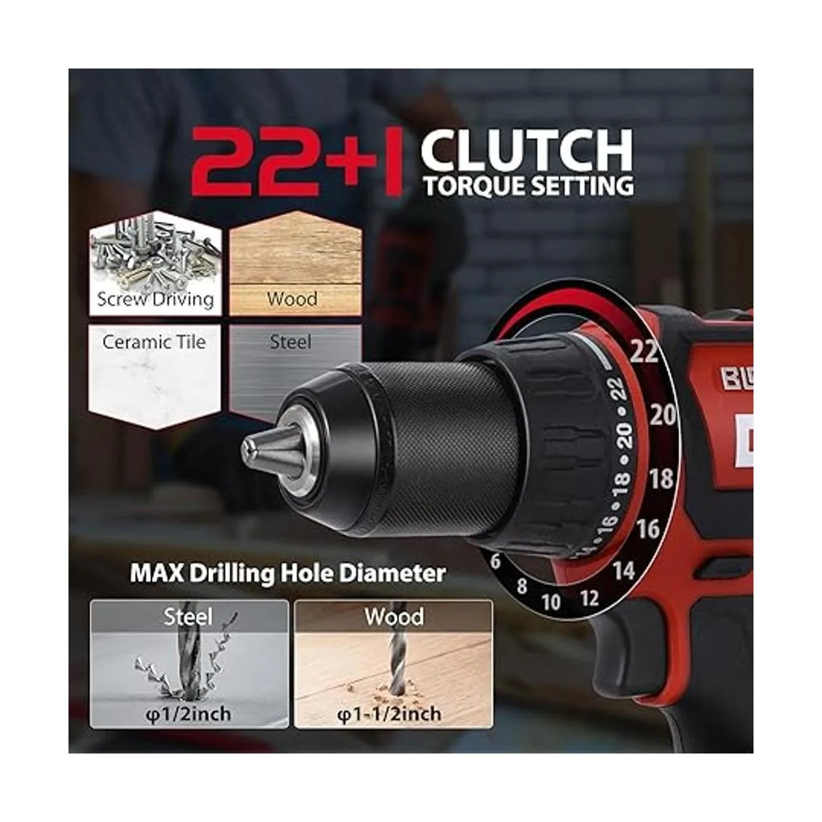 DCK Juego de taladro inalámbrico sin escobillas taladro_5