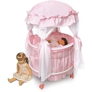 Cuna para muñecas redonda con toldo y lecho Badger Basket_4