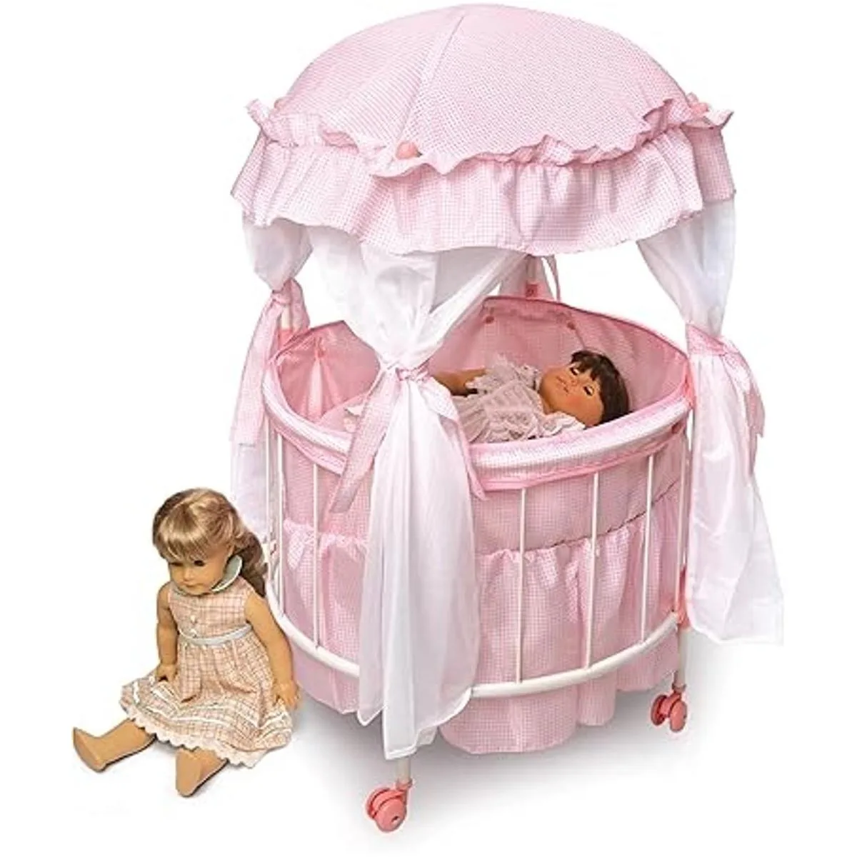 Cuna para muñecas redonda con toldo y lecho Badger Basket_4