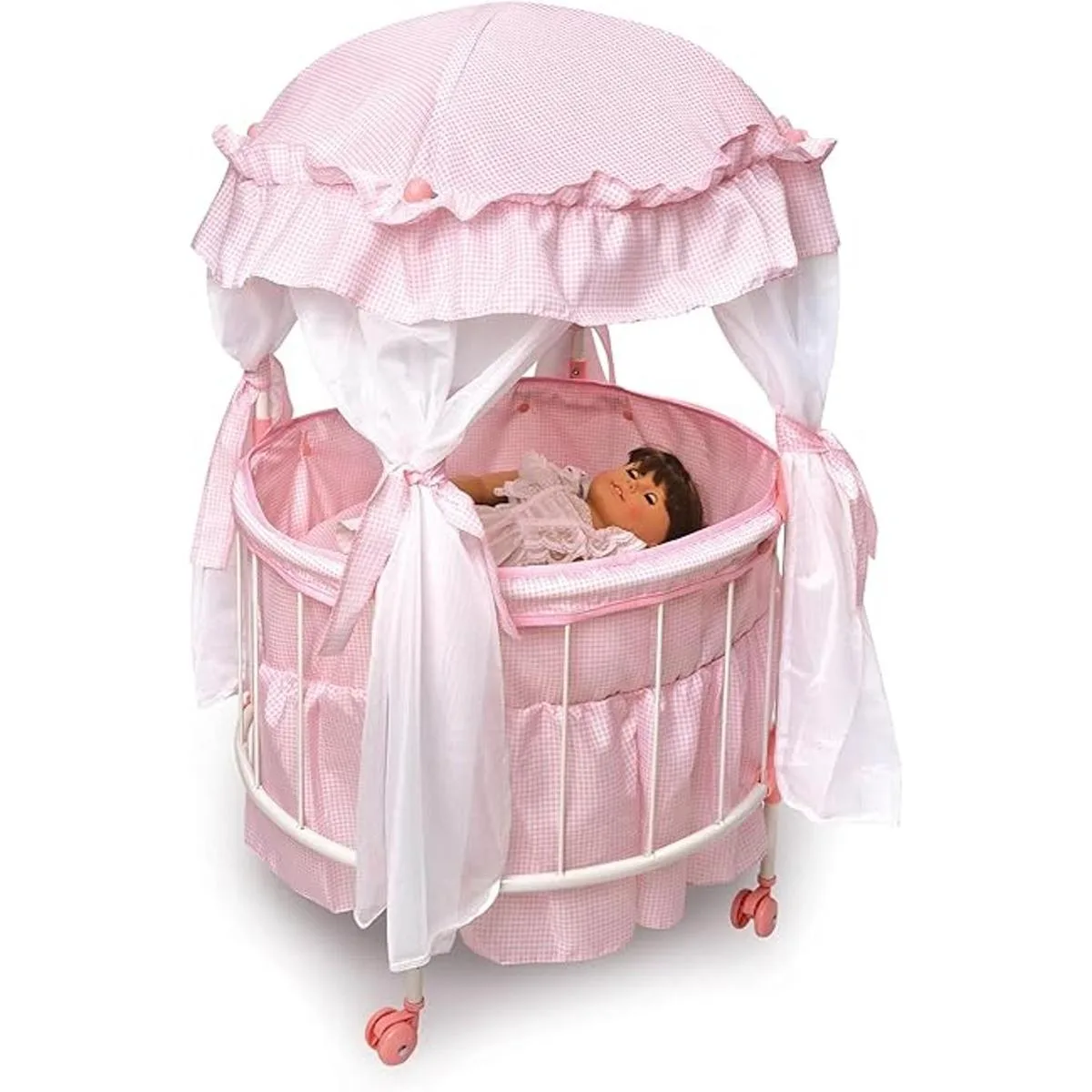 Cuna para muñecas redonda con toldo y lecho Badger Basket_2