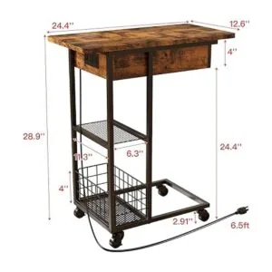 LIDYUK Mesa auxiliar en forma de C con estación de carga_3