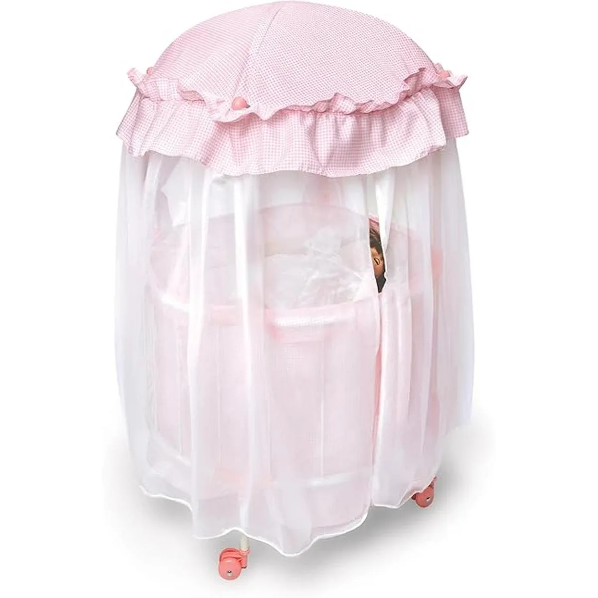 Cuna para muñecas redonda con toldo y lecho Badger Basket_3