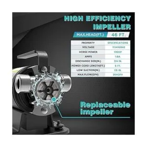 Acquaer Bomba de transferencia de agua de 115 V 110 HP_3