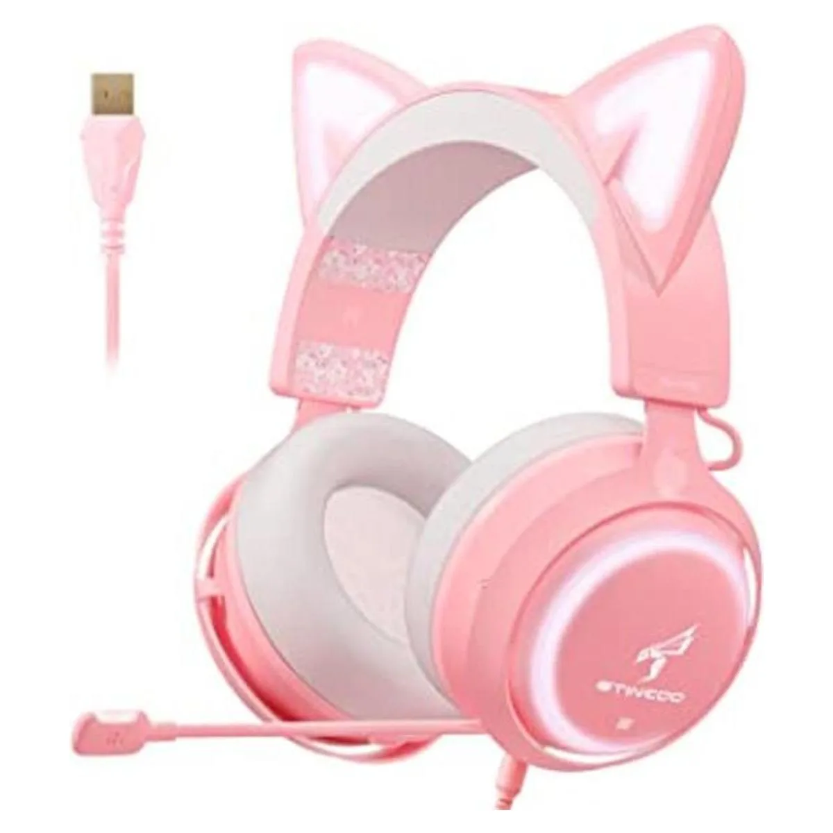 EASARS Audífonos para juegos color rosa auriculares USB_1