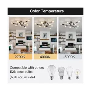 ZGLAOJT Lámpara de techo semiempotrada negra de 9 luces_4