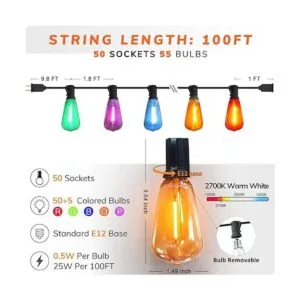 Cadena de luces multicolor de 100 pies para exteriores_2