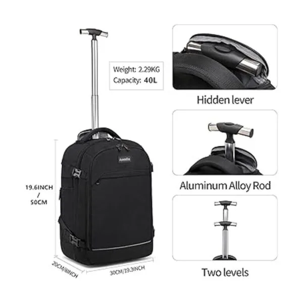 Asenlin Mochila con ruedas de 40 L para viajes resistente_2