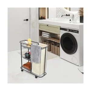 Doxbom Carrito clasificador de ropa rodante cesta de_6