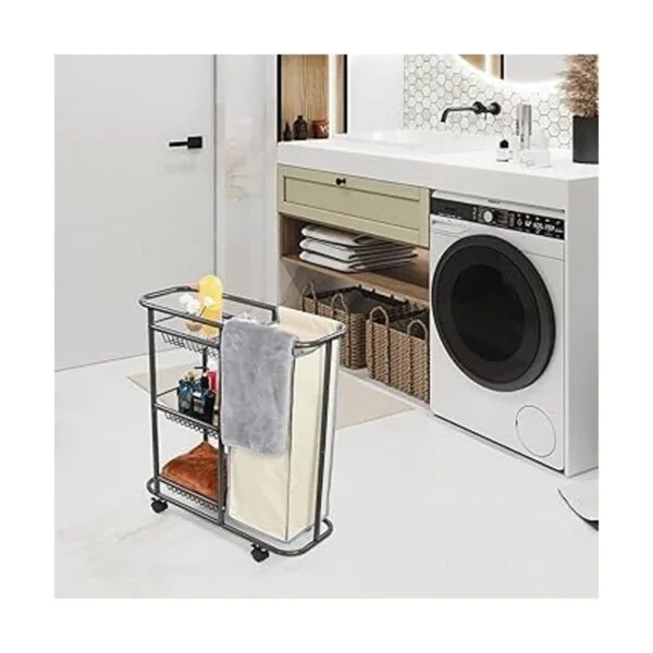 Doxbom Carrito clasificador de ropa rodante cesta de_6