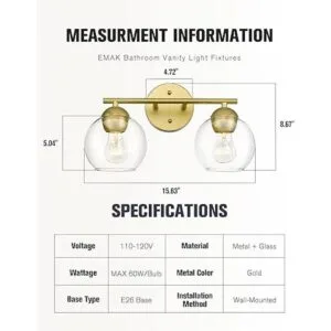 EMAK VL114GD2 Lámparas de baño doradas con 2 luces sobre_4