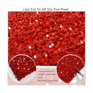 FUHSY Tela roja de terciopelo de lentejuelas de 5 yardas_4